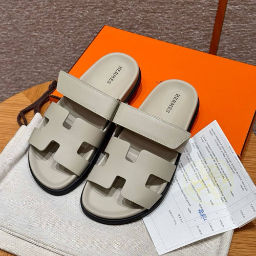 Hermes Chypre Sandals Beige Espuisse Swift - Front